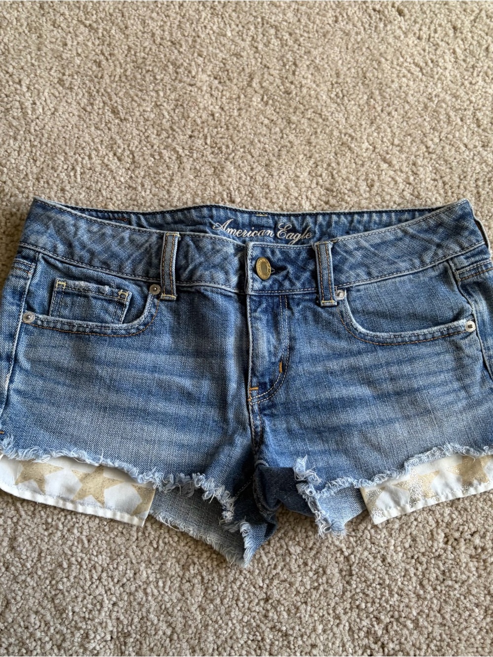 American Eagle Outfitters Y2K 2000s Raw Festival Hem Denim Jean Shorts Sz 4(30)